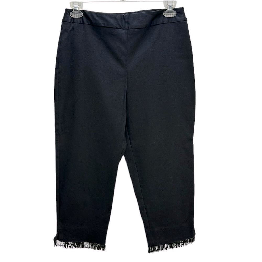 Vtg‎ Field Gear FG Black Crop Beaded Fringe Pants size 14 Tapered Leg Hig…